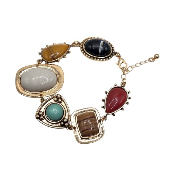 Gold-Tone Multi-Stone Bracelet With Adjustable Chain - Picture 2 of 2